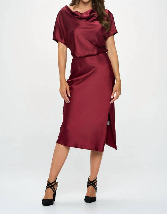 Reneec. - Satin Midi Dress With Slit