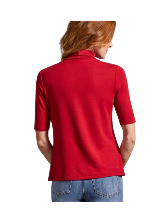 Tribal - French Terry Mock Neck Elbow Sleeve Top