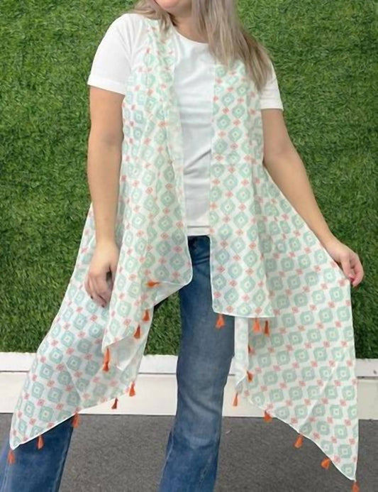 Grace + Emma - Women's Boho Western Aztec Print Kimono Vest