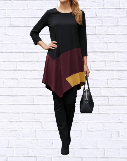 Diva Usa - Colorblock Asymmetrical Hem Knit Tunic