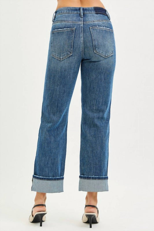 Risen - Slouchy Straight Leg Cuffed Hem Jeans