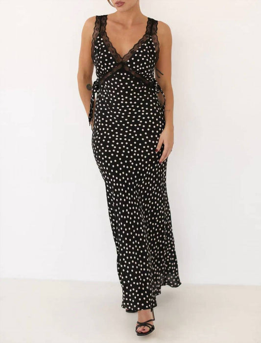 Rumored - Dolly Ditsy Dot Lace Trim Midi Dress