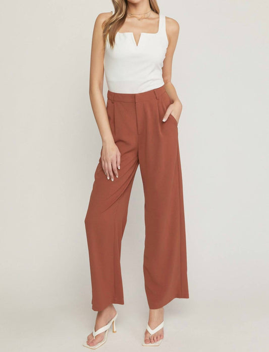 Entro - High Waisted Full Leg Pants With Pockets