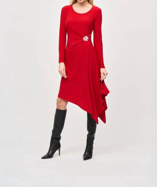 Joseph Ribkoff - Long Sleeve Asymmetric Midi Fit And Flare Dress