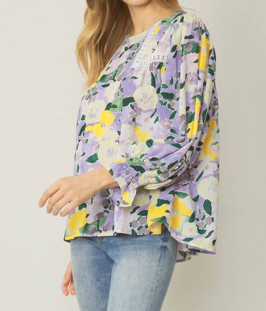 Entro - Floral Crochet Trim Blouse