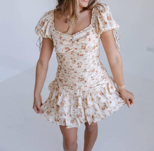 Storia - Floral Runched Bodycon Mini Dress