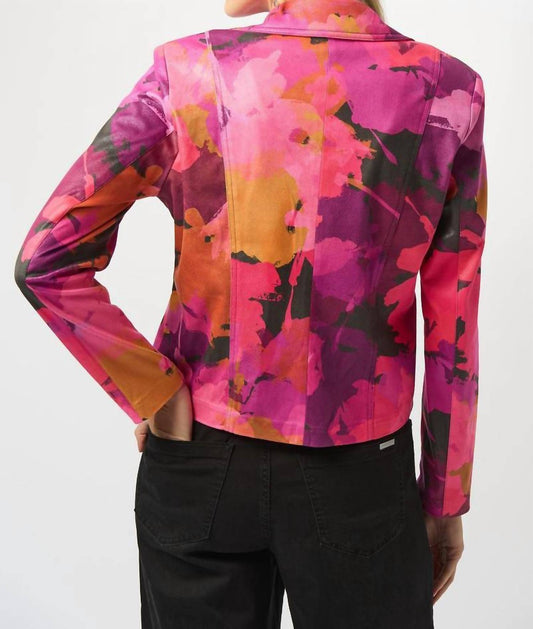Joseph Ribkoff - Foiled Faux Suede Abstract Print Fitted Jacket