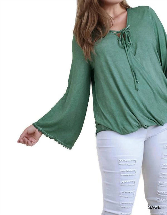 Umgee - Drawstring Neckline Bell Sleeve Top