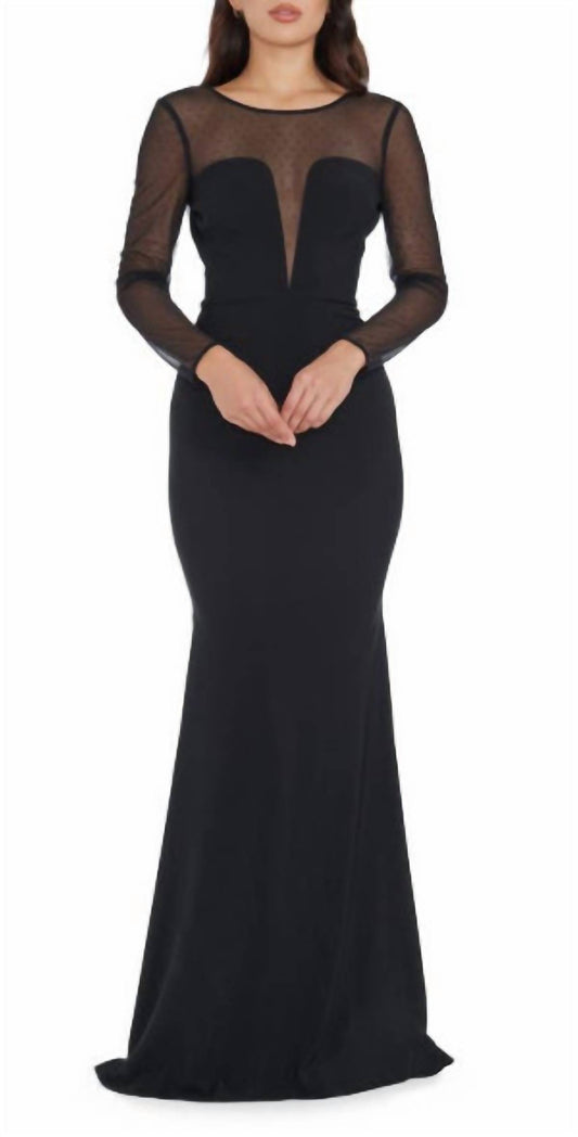 Dress The Population - Val Rhinestone Illusion Lace Long Sleeve Mermaid Dress