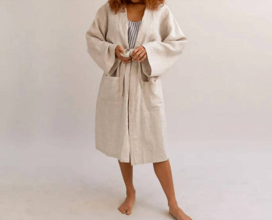 Piglet In Bed - Linen Drawstring Robe