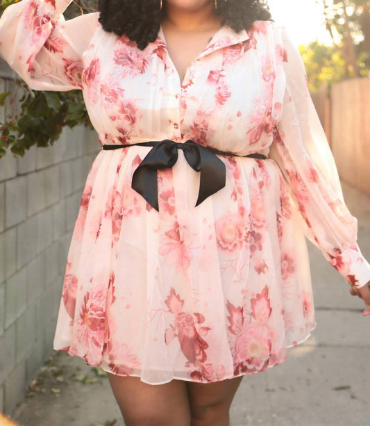 Latiste - Sweet Like Ice Cream Chiffon Empire Waist Mini Dress - Plus Size