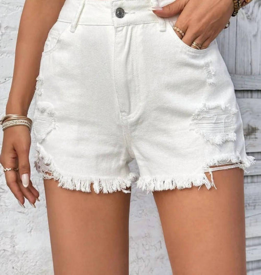 Trendsi - Distressed High Rise Denim Shorts