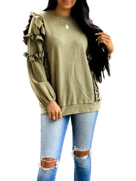 Cezele - Here For Good Ruffle Sleeve Sweatshirt