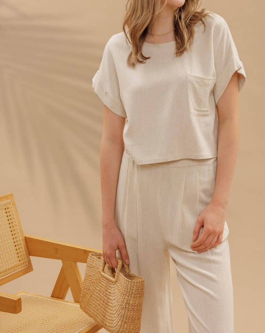 Kld. Signature - Linen Crop Top And Pant Set