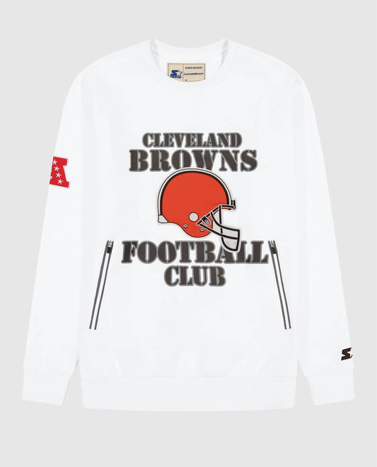 Starter - Men's Cleveland Browns Crew Neck Sweatshirt With Zip Pockets