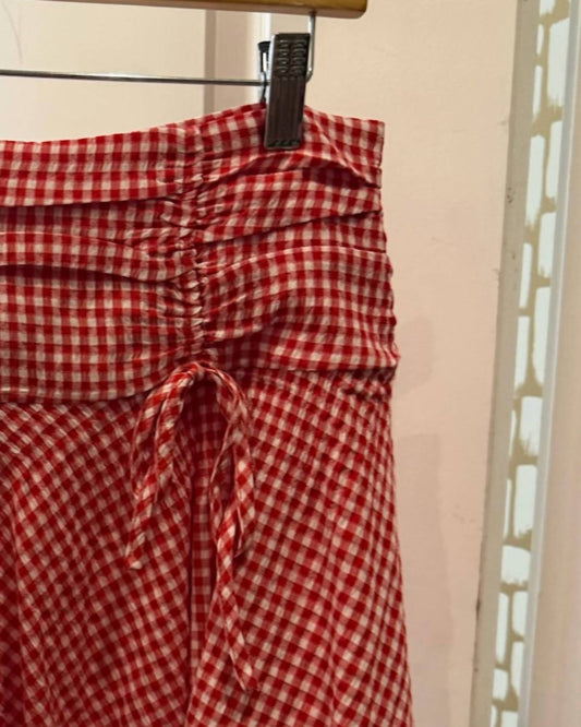 Lena - Women's Bow Front Detail Gingham Flare Mini Skirt