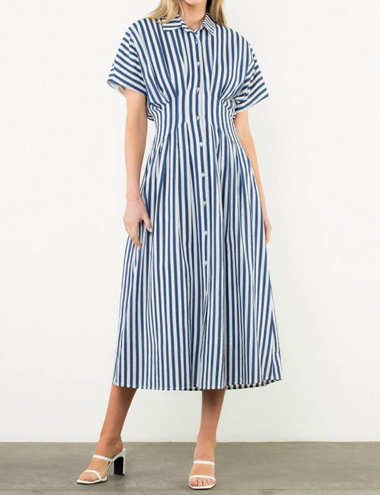 Thml - Button Up Short Sleeve Striped Maxi Dress