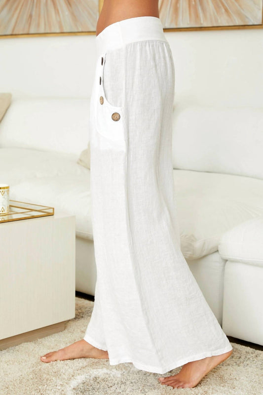 Venti6 - Linen Button Detail Palazzo Pants