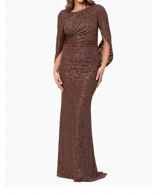 Betsy & Adam - The Gina Glitter Lace Drape Back Gown