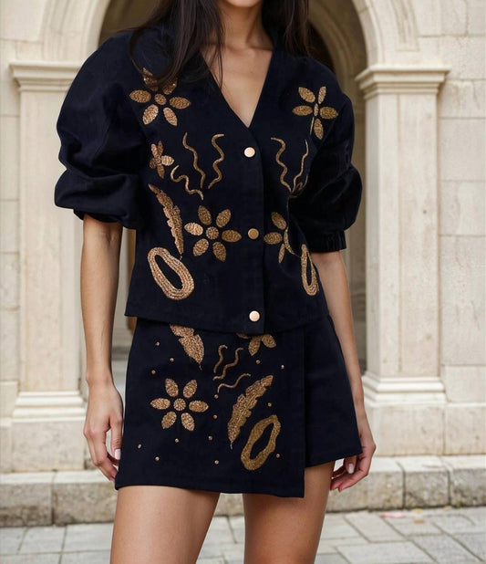 Lalavon - Michelle Embroidered Long Sleeve Button-Down Jacket