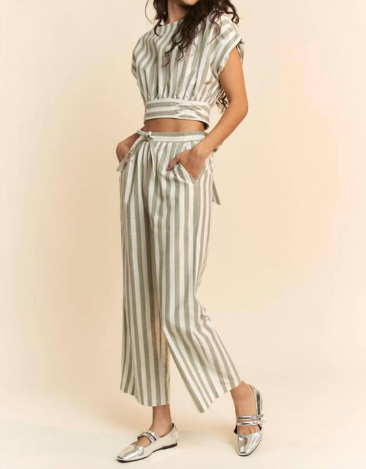 Davi & Dani - Striped Cropped Wrap Top And High Waisted Pants Set