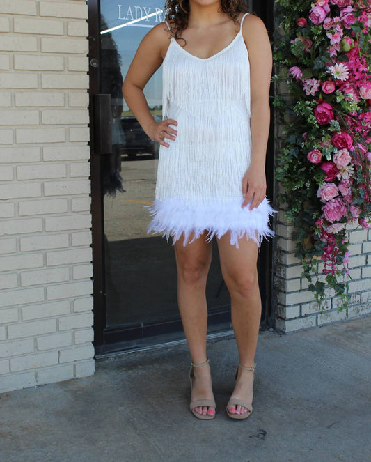 Rosa Clothing - Feather Fringe Bottom Dress