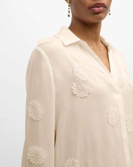 Elie Tahari - Jaslynn Floral Applique Silk Blouse