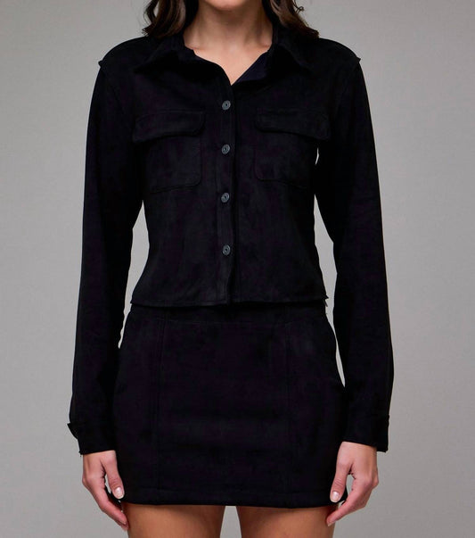 Hidden - Suede Cropped Button Front Shirt
