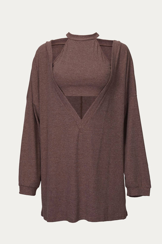 CROPPED TANK AND PULLOVER TWO-PIECE SET