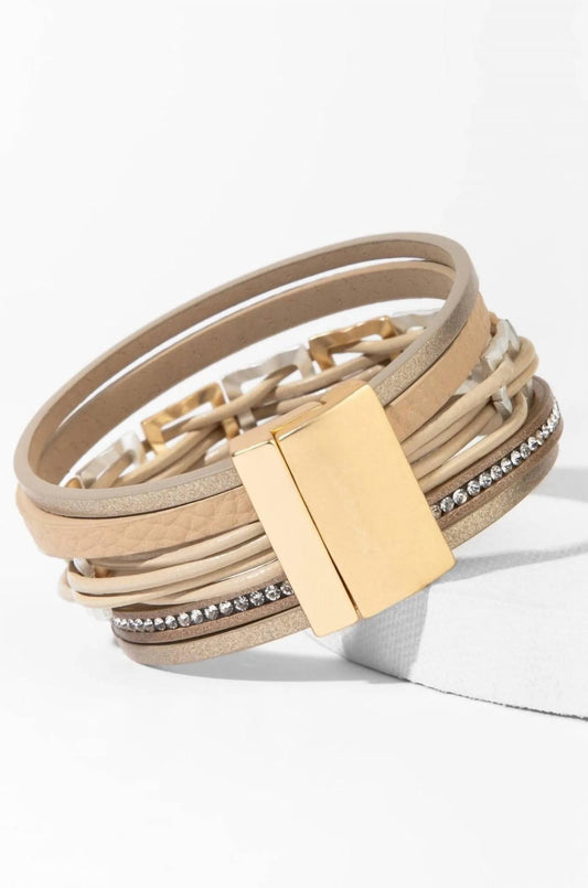 Saachi - Women's Multi Strand Square Plated Leather Bracelet