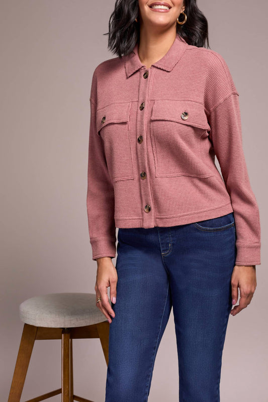 Tribal - WOMEN'S CROP KNIT SHACKET WITH PATCH POCKETS