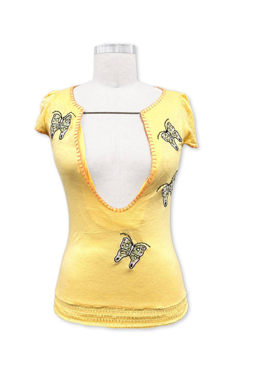 Paparazzi - Chained V-neck Top With Embroidery & Beaded Works