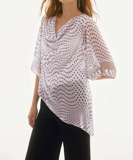 Joseph Ribkoff - Dotted Print Cowl Neck Asymmetric Layered Top