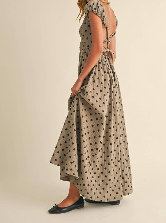 Klesis - Polka Dot Criss Cross Open Back Smocked Maxi Dress