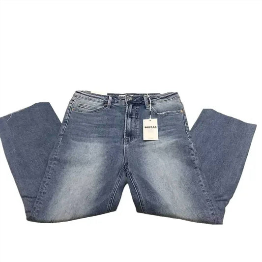 Bayeas - Women's High Rise Slim Straight Jeans With Raw Hem