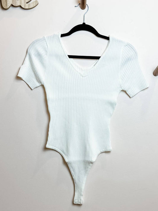 Love Tree - Women's Ribbed Knit V-neck Bodysuit