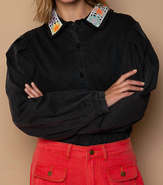 Pol - GRANNY SQUARE POPLIN SHIRT