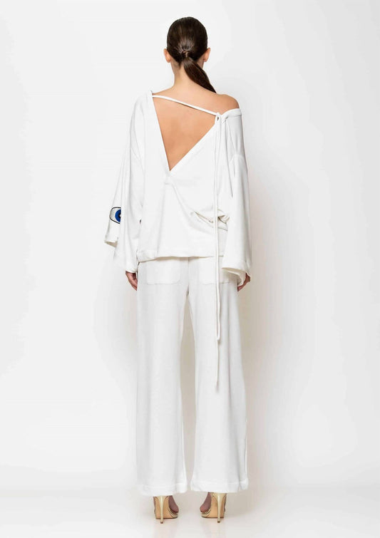 C-Throu - Eye Embroidered Terry Cotton Blouse And Pants Set