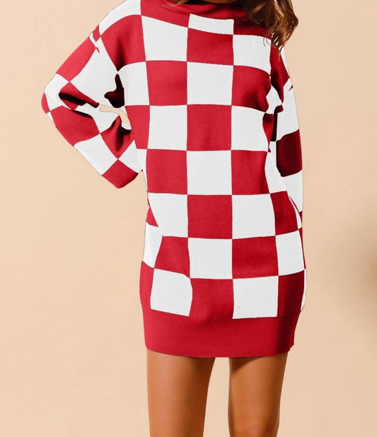 So Me - Caroline Loose Fit Checkered Knitted Sweater Mini Dress