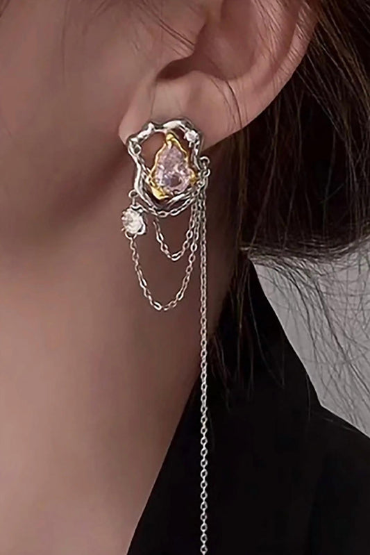 GLASS TEARS GEMSTONE CHAIN DROP EARRINGS