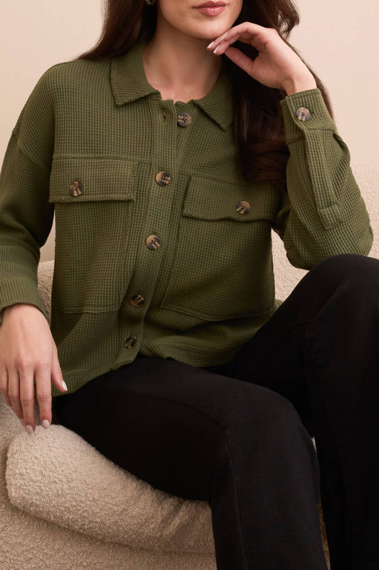 Tribal - WOMEN'S CROP KNIT SHACKET WITH PATCH POCKETS