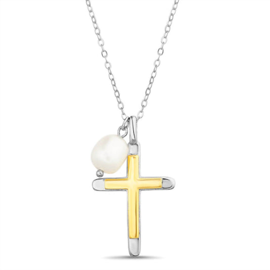 Allyanna Gifts - Women's Two Tone Cross With Pearl Necklace