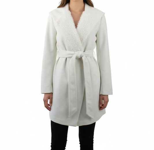 Monoreno - Hooded Shawl Collar Wrap Coat