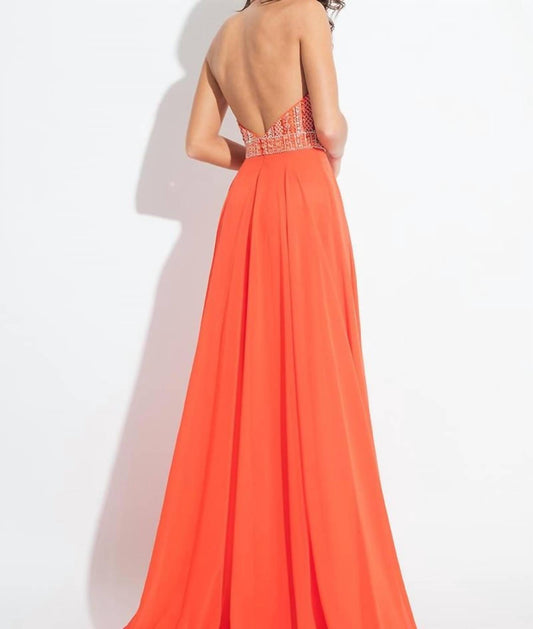 Rachel Allan - Open Back Beaded Chiffon Gown