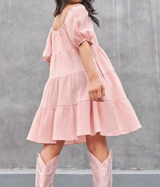 Ces Femme - Solid Gauze Balloon Sleeve Tiered Mini Dress