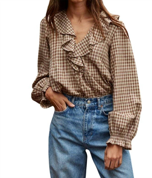 By Together - Woven Cotton Gingham Ruffled Blouse