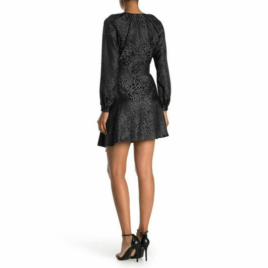 Equipment - Alexandria Leopard Silk Blend Long Sleeve V-Neck Dress