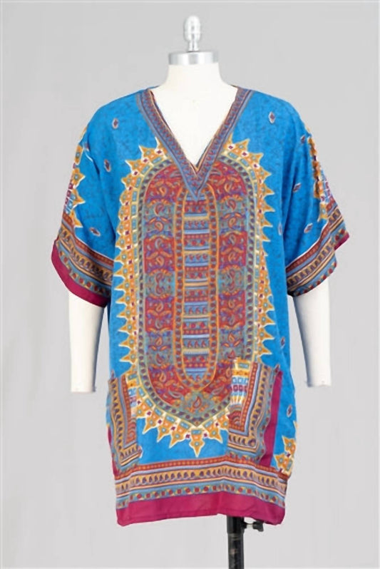N.1 La - Women's Two-pocket Print Kaftan Tunic Top