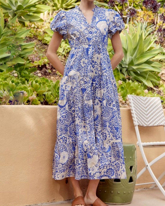 Jodifl - Faye Puff Sleeve Tiered Mixed Print Midi Dress