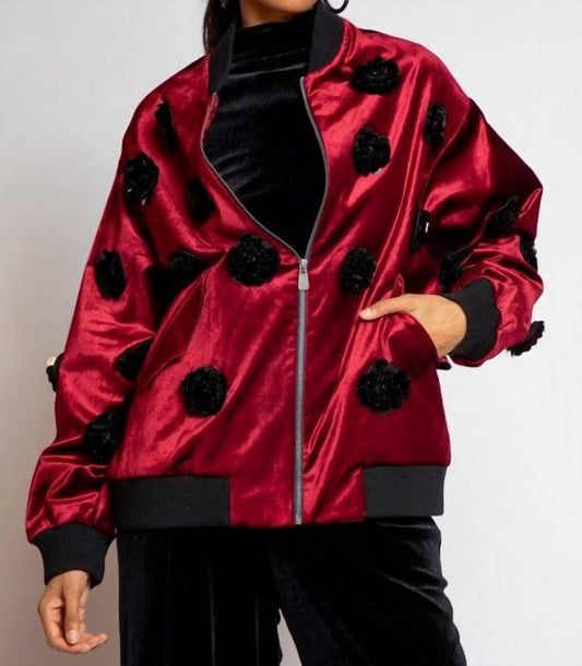 Eva Franco - Velvet Floral Embroidered Bomber Jacket